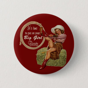 Cowgirl setzte an Sie große Stiefel Button