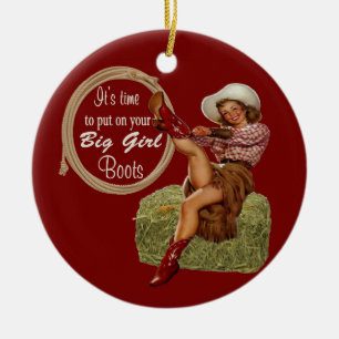 Cowgirl setzte an Sie große Stiefel Keramik Ornament