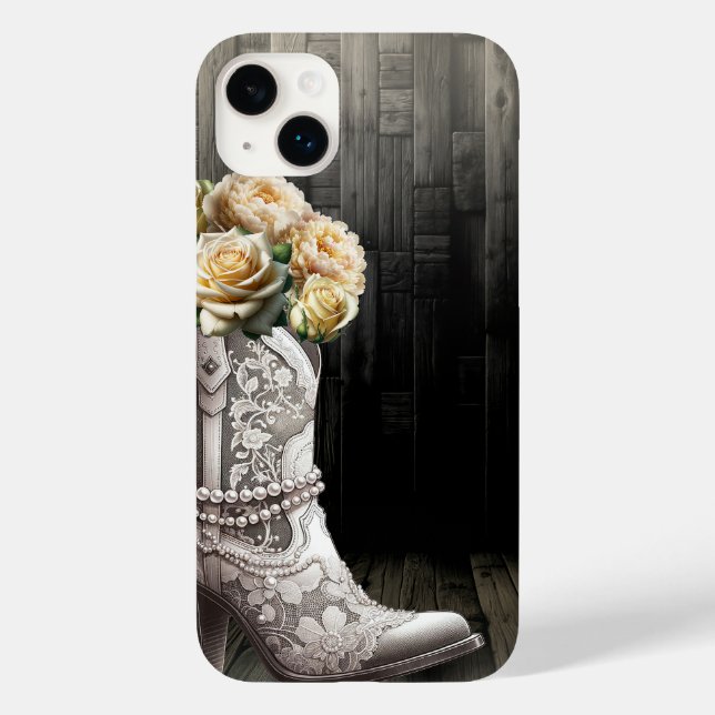 Cowgirl Spitzen Stiefel & White Blume Rustikale Br Case-Mate iPhone 14 Plus Hülle (Rückseite)
