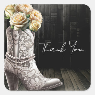 Cowgirl Spitzen Stiefel & White Blume Rustikale Br Quadratischer Aufkleber