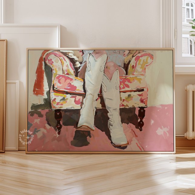 Cowgirl Stiefel Anstrich Retro Vintag Leinwanddruck (Cowgirl Boots Painting Retro Vintage Canvas Print)