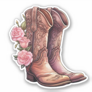 Cowgirl Stiefel mit rosa Rosenaufkleber Aufkleber