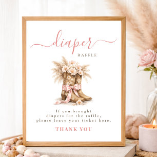 Cowgirl-Stiefel Rosa Schleife Baby Shower Windel-R Poster
