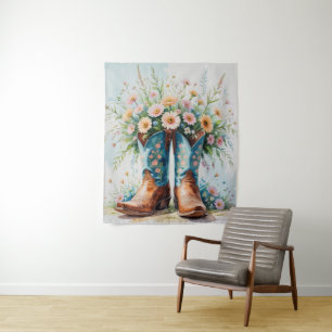 Cowgirl Stiefel und Blume Tapestry   Wall Art Wandteppich