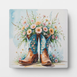 Cowgirl Stiefel und Blume Tischkunst mit Easel / Fotoplatte