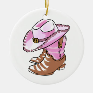 Cowgirl-Stiefel und Hut Keramik Ornament