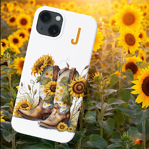 Cowgirl Stiefel und Sonnenblumen Mit Monogramm Case-Mate iPhone Hülle