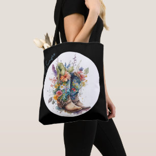 Cowgirl Stiefel und Wildblumen Personalisiert Tasche