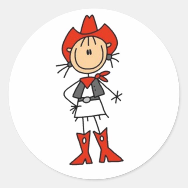Cowgirl-Strichmännchen Runder Aufkleber (Vorderseite)