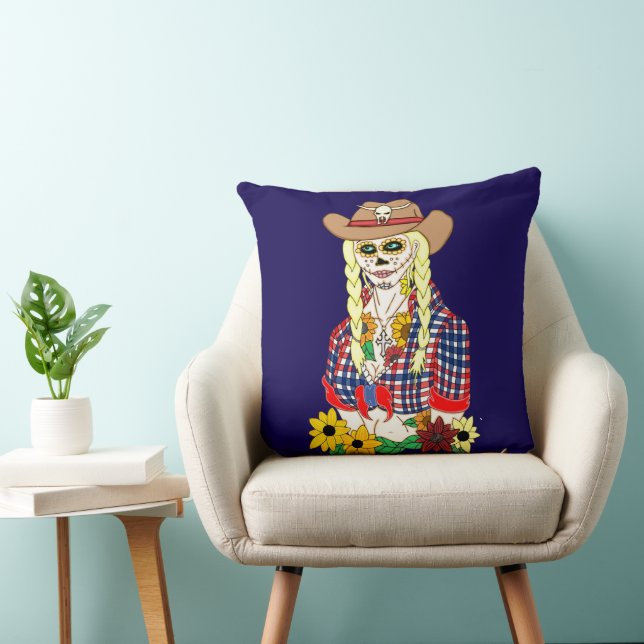 Cowgirl Sugar Skull Kissen (Stuhl )