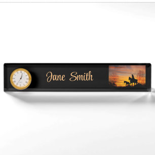 Cowgirl Sunset Horseback Ride Desk Namplate Namensplakette