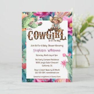 Cowgirl theme baby shower cactus girl einladung
