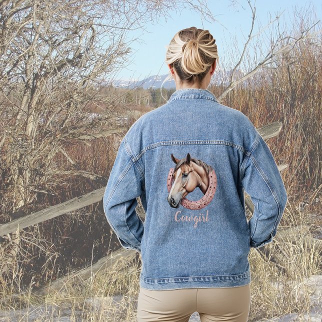 Cowgirl Theme Horse in Pink Horseshoe Jeansjacke (Von Creator hochgeladen)