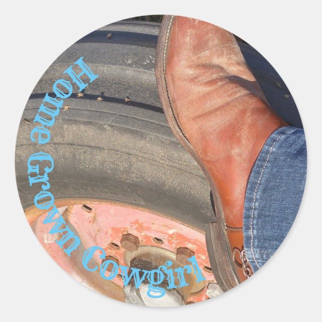 Cowgirl Traktor und Stiefel Runder Aufkleber (Vorderseite)