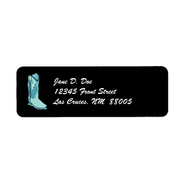 Cowgirl Turquoise Schwarz-weiß Boot Address Labels (Vorne)