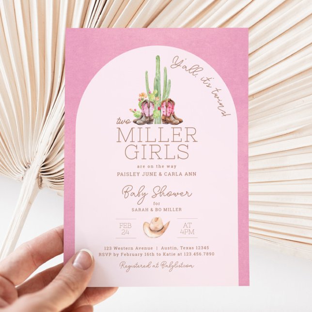 Cowgirl Twin Baby Shower Einladung (Twin Girls Baby Shower Invitation)