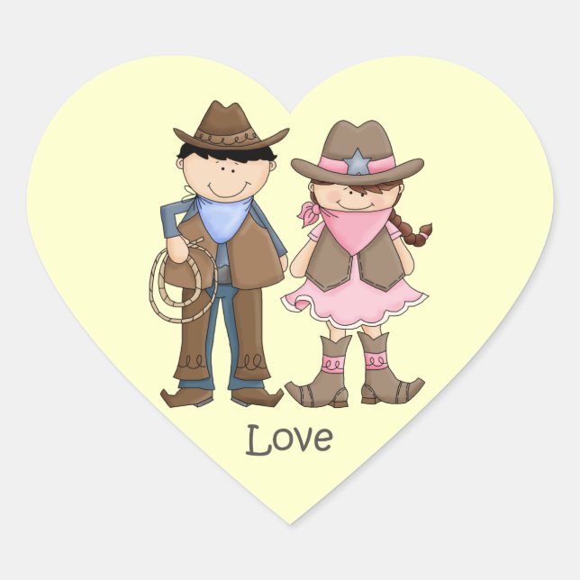 Cowgirl und Cowboy Couple in Liebe Herz-Aufkleber (Vorderseite)