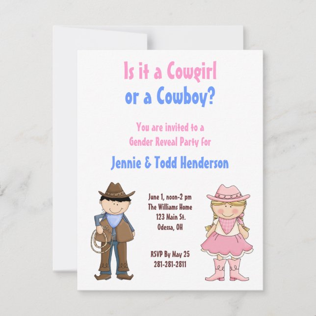Cowgirl-und Cowboy-Geschlecht decken Party Einladung (Vorderseite)
