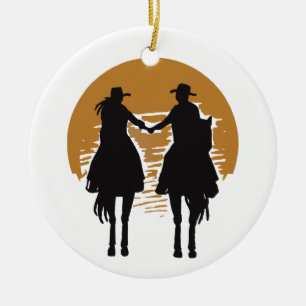 Cowgirl und Cowboy Keramik Ornament