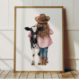 Cowgirl und Kuh Poster Kinder Western-Zimmer-Dekor