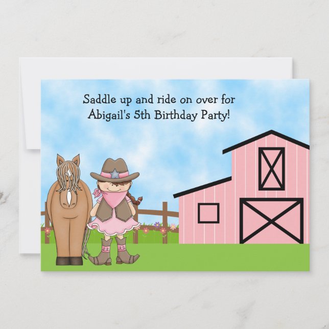 Cowgirl und Pferd Einladung zum Geburtstag (Vorderseite)