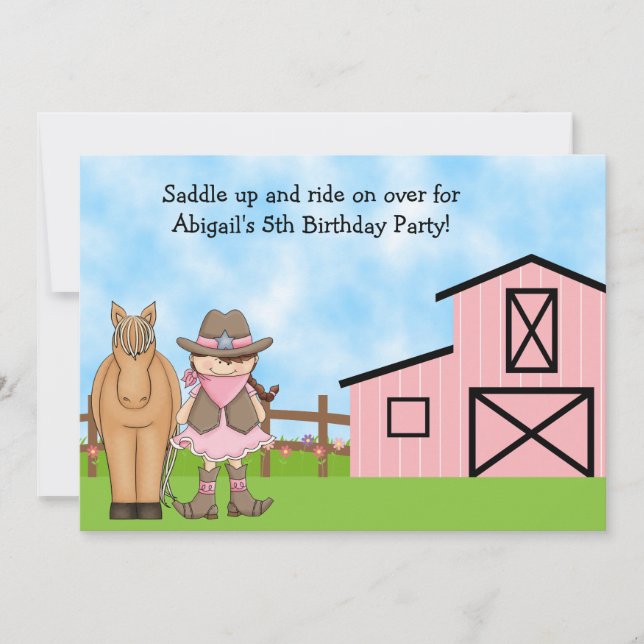 Cowgirl und Pferd Einladung zum Geburtstag (Vorderseite)