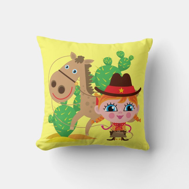 Cowgirl und Pferd Kissen (Vorderseite)