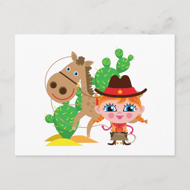 Cowgirl und Pferd Postkarte (Vorderseite)