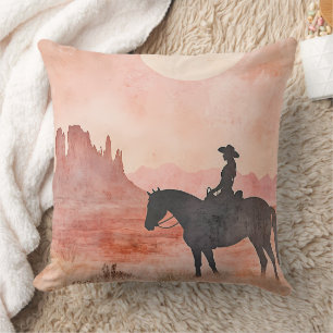 Cowgirl und Pferd Südwestliche Sonnenuntergangs-Si Kissen