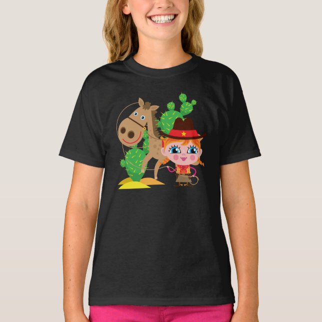 Cowgirl und Pferd T-Shirt (Vorderseite)