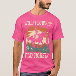 Cowgirl und Pferd Wilde Blumen Wilde Pferde T-Shirt