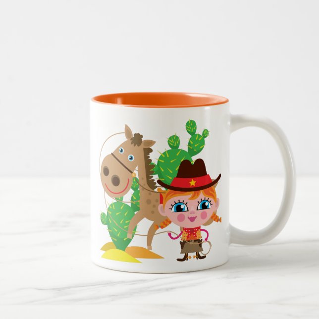 Cowgirl und Pferd Zweifarbige Tasse (Rechts)