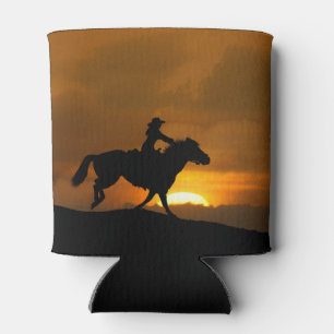 Cowgirl und Pferdereiten im Sonnenuntergang Dosenkühler