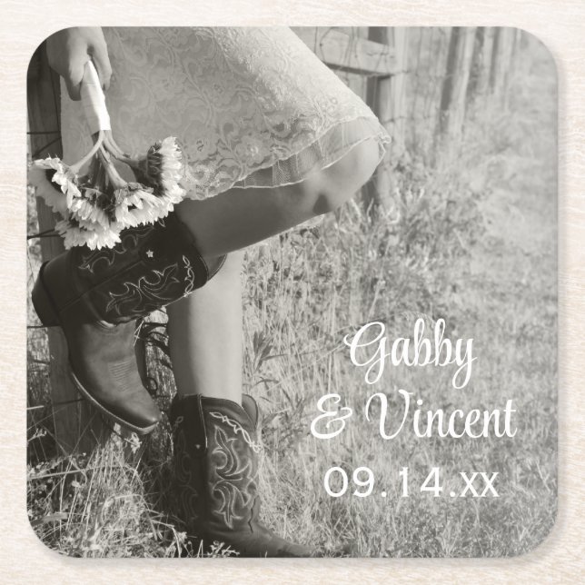 Cowgirl und Sonnenblumen Country Wedding Rechteckiger Pappuntersetzer (Vorderseite)