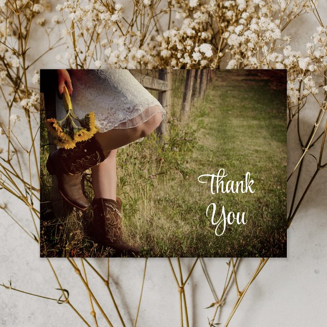 Cowgirl und Sonnenblumen Western Hochzeit Danke Postkarte (Von Creator hochgeladen)