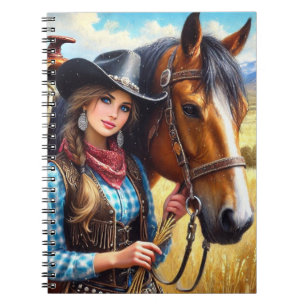 Cowgirl und Western-Pferd Notizblock
