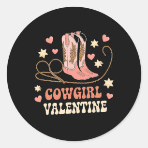 Cowgirl Valentinstag Rosa Stiefel Y2k Landmädchen Runder Aufkleber