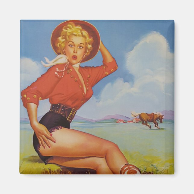 Cowgirl Vintag Button hoch Magnet (Vorne)