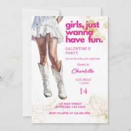 Cowgirl Watercolor Girls Galentines Party Einladung