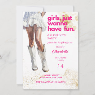 Cowgirl Watercolor Girls Galentines Party Einladung