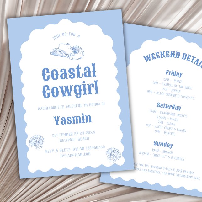 Cowgirl Wavy Nautical Bachelorette Weekend Einladung (Coastal Cowgirl Wavy Nautical Bachelorette Weekend Invitation)