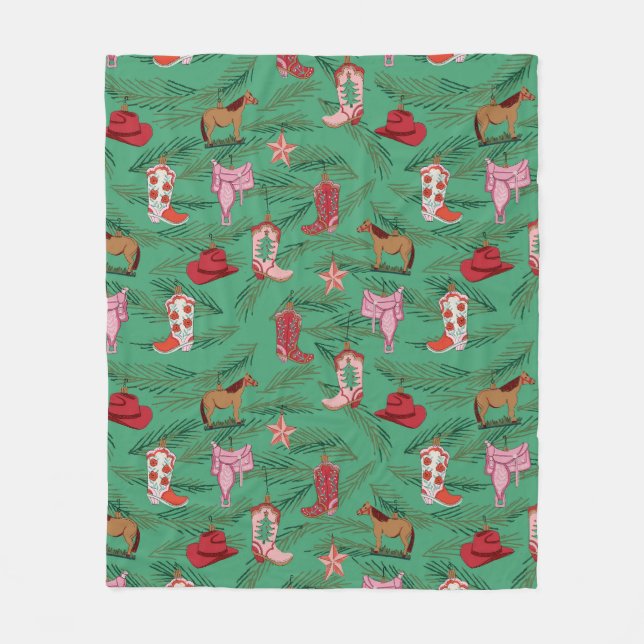 Cowgirl Weihnachten Yeehaw Fleece Blanken (Vorderseite)