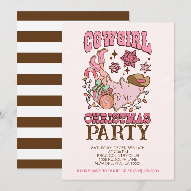 Cowgirl Weihnachts-Party Einladung (Vorne/Hinten)