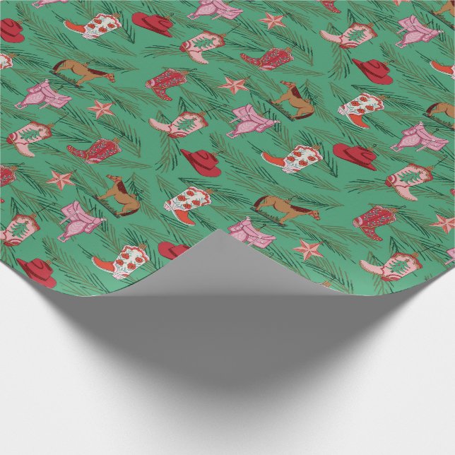 Cowgirl Weihnachtsmann Wrapping Paper Geschenkpapier (Ecke)