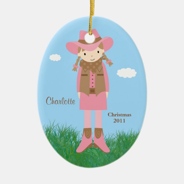 Cowgirl-Weihnachtsverzierung Keramik Ornament (Vorne)