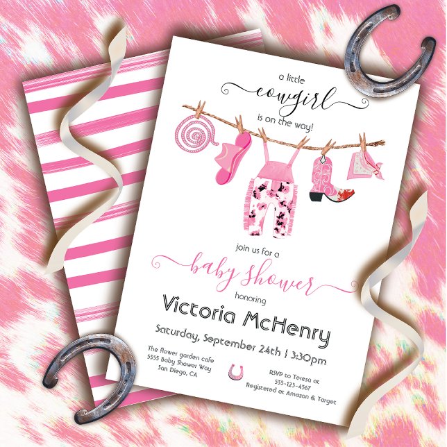 Cowgirl Western Baby Girl Clothesline Babydusche Einladung (Von Creator hochgeladen)