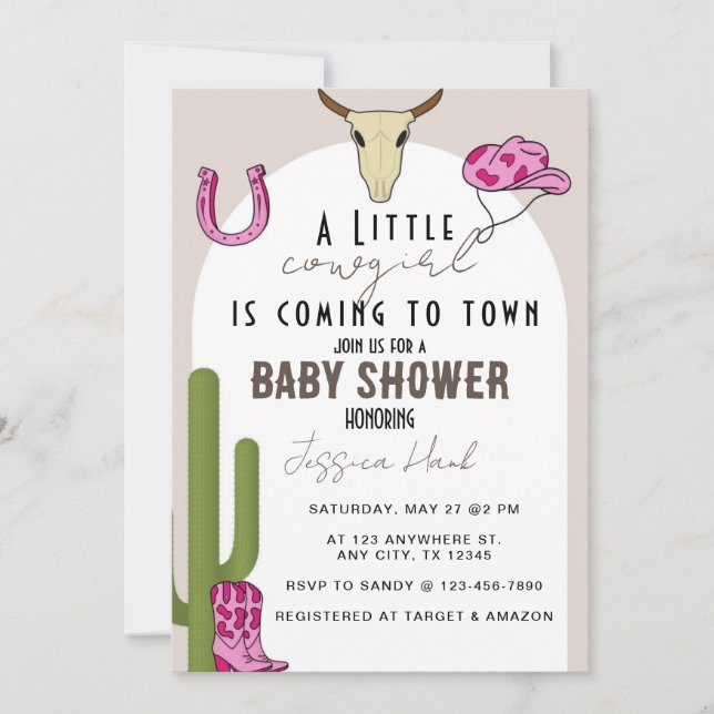 Cowgirl Western Babydusche Einladung (Vorderseite)