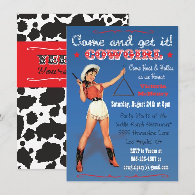 Cowgirl Western Bachelorette / Brautparty Einladun Einladung (Vorne/Hinten)