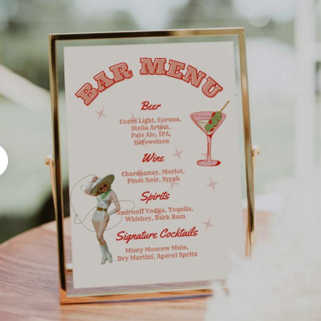 Cowgirl Western Bar Menu Signature Cocktails Menükarte (western wedding bar menu, cowgirl cocktail menu sign, rustic country bar sign, custom rodeo party me)