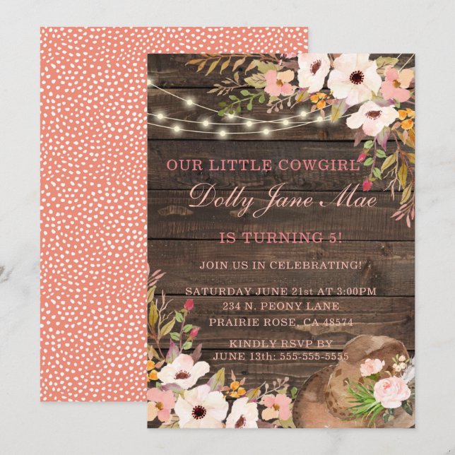 Cowgirl Western Boho Birthday Einladung (Vorne/Hinten)
